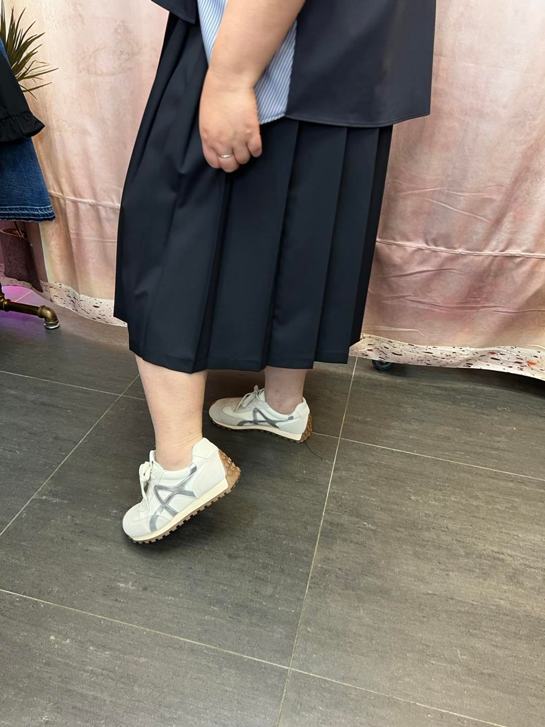 #6825 春季腰位格仔拼布深藍西褲料百摺裙 - Image 12