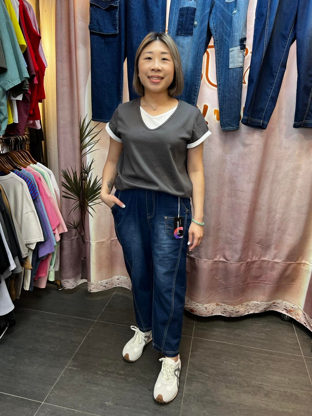 #6940 夏季灰色假兩件棉料TEE