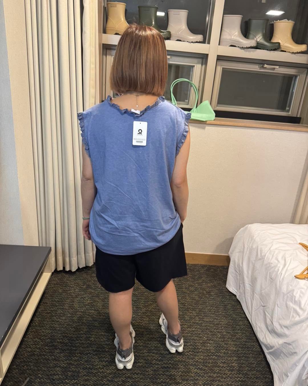 #7087 夏季米奇洗水藍棉料背心TEE - Image 11