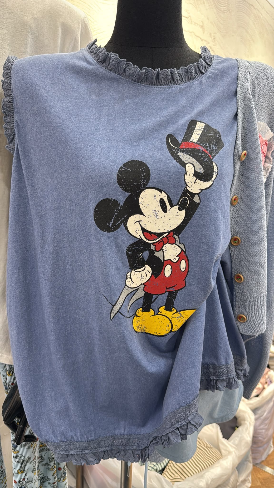 #7087 夏季米奇洗水藍棉料背心TEE - Image 13