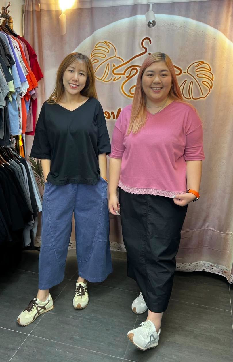 #7217 夏季V領下擺喱士拼布棉料TEE