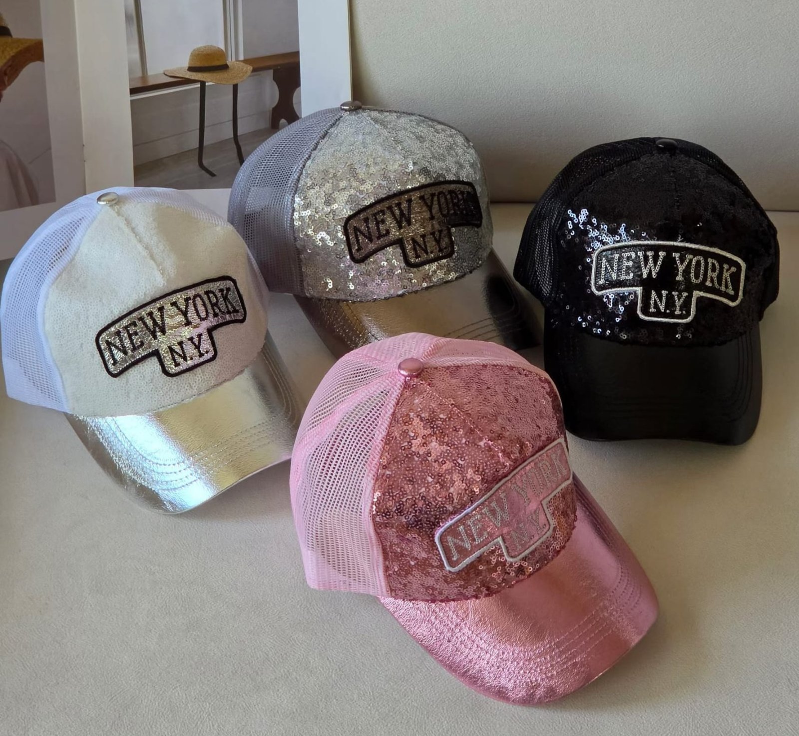 #7226 夏季NEW YORK 閃片繡花字CAP 帽