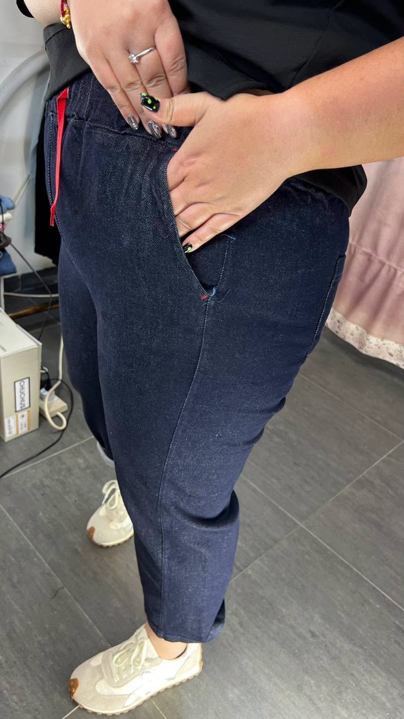 #7351 秋季深藍原色彈性扯布褲 - Image 4