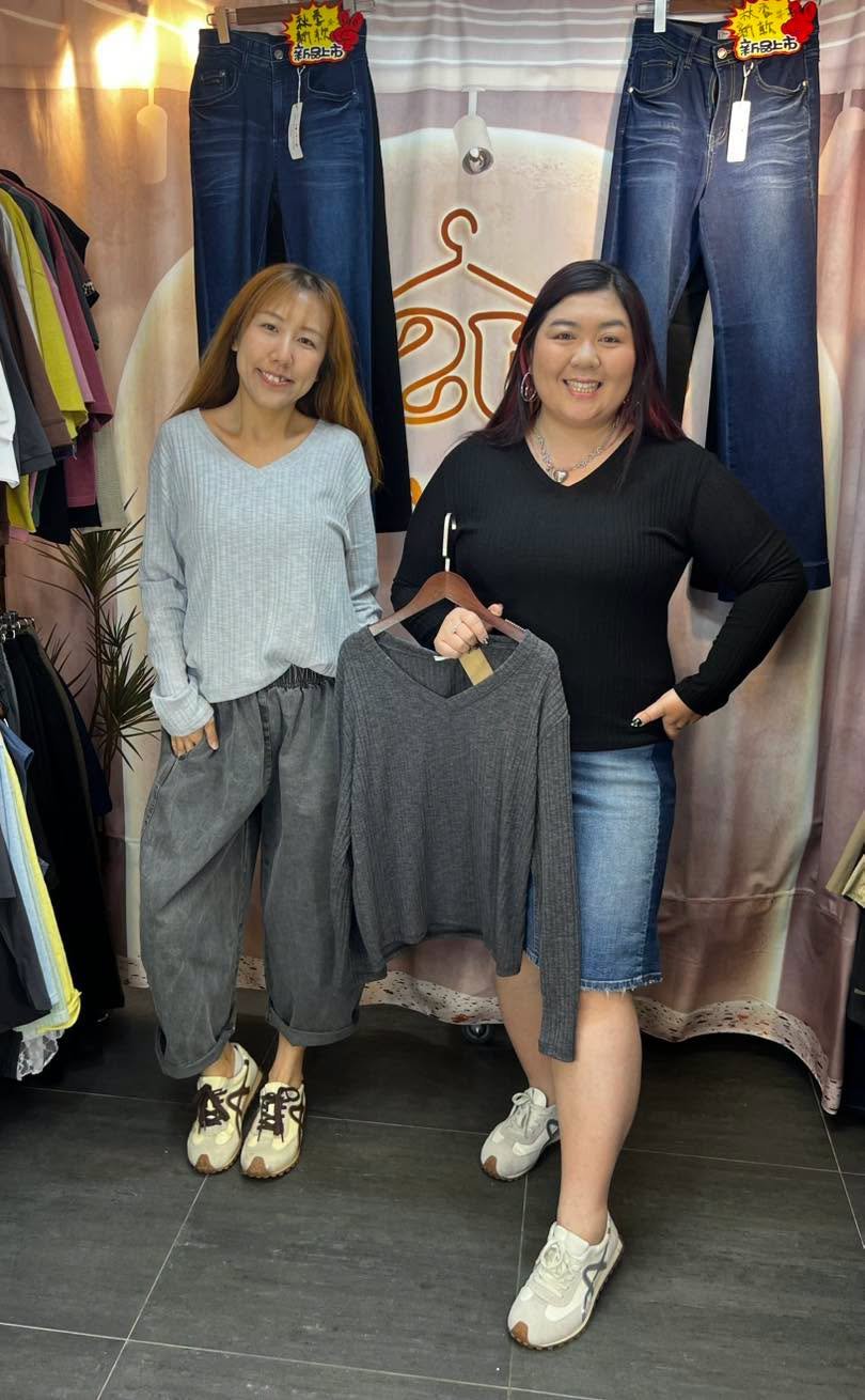 #7270 秋季V 領坑紋棉料TEE