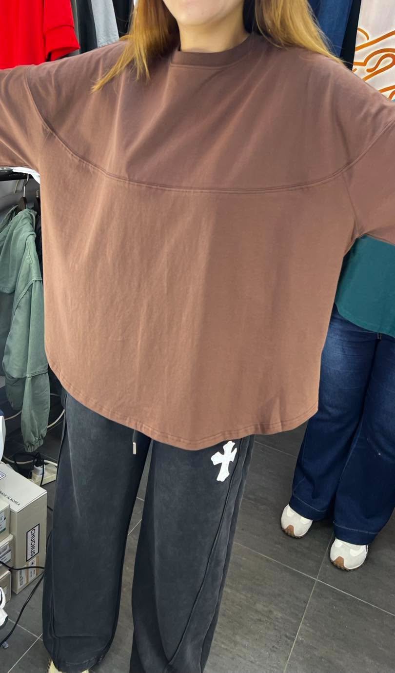 #7347 秋季中袖彎形破骨棉料TEE - Image 4