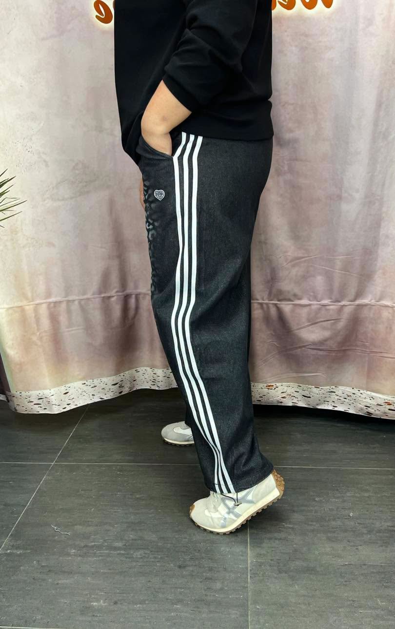 #7345 秋季黑色洗水豹紋噴漆直筒褲 - Image 8