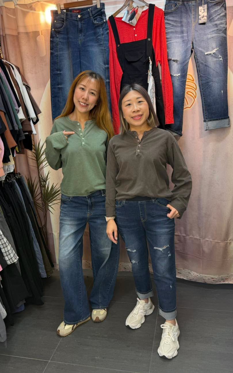 #7382 秋季排鈕洗水棉料TEE